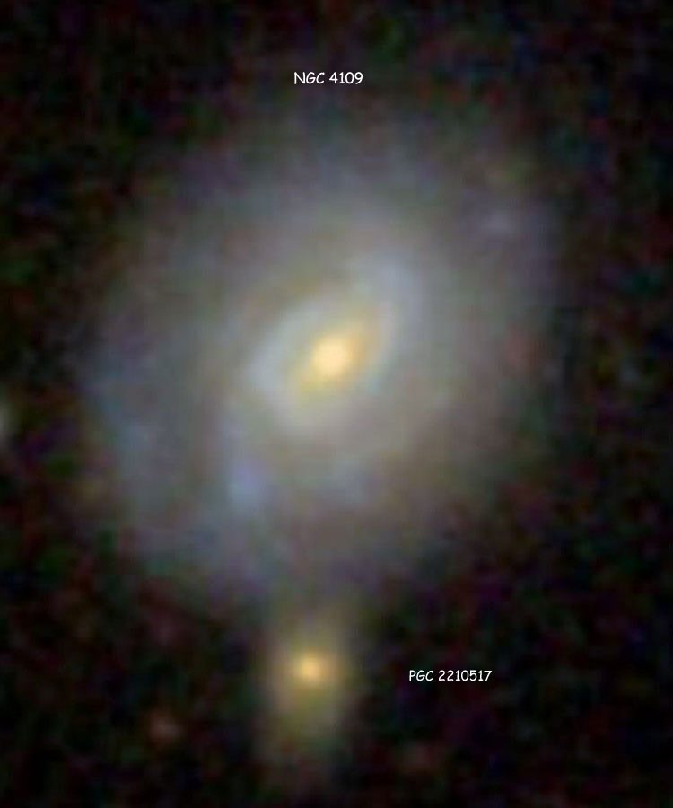 SDSS image of spiral galaxy NGC 4109 and possible companion PGC 2210517