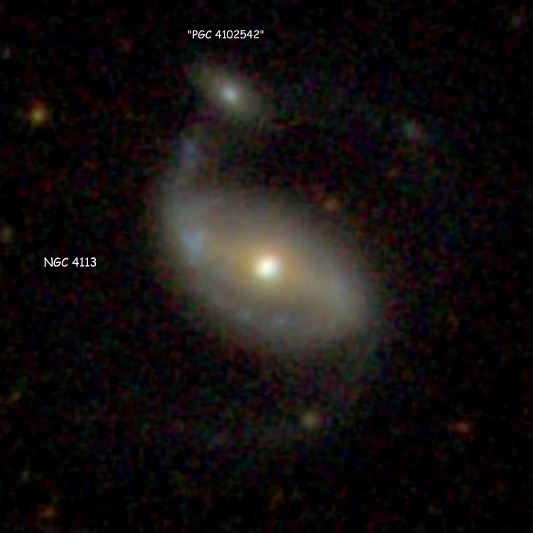 SDSS image of spiral galaxy NGC 4113, also showing possible companion 'PGC 4102542'