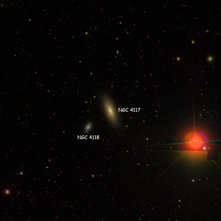 SDSS image of region near lenticular galaxy NGC 4117, also showing NGC 4118