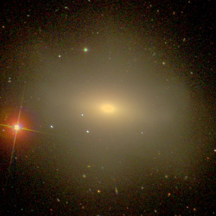 SDSS image of lenticular galaxy NGC 4125, showing extensive regions of stars scattered about the main structure