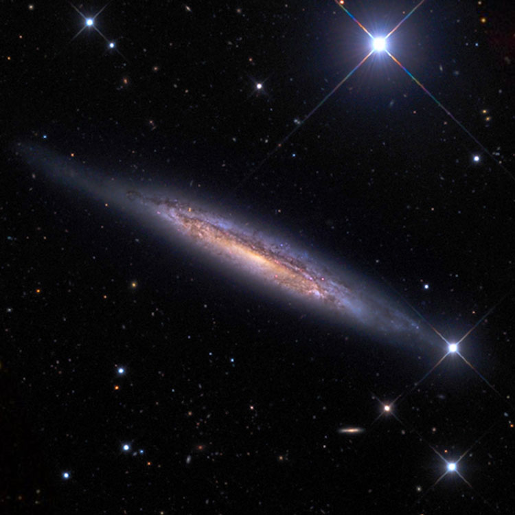 Mount Lemmon SkyCenter image of spiral galaxy NGC 4157, overlaid on an SDSS background to fill in missing areas