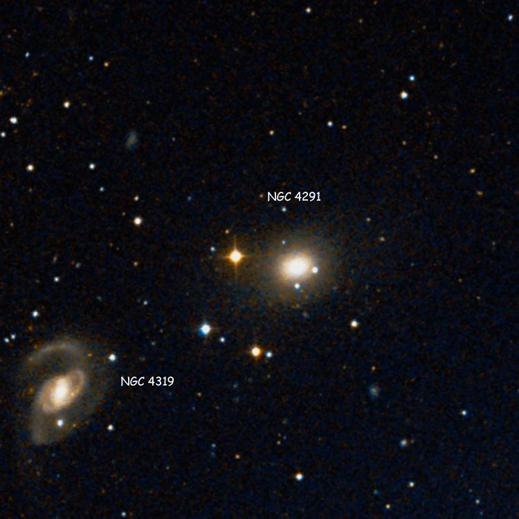 DSS image of region near elliptical galaxy NGC 4291, also showing spiral galaxy NGC 4319