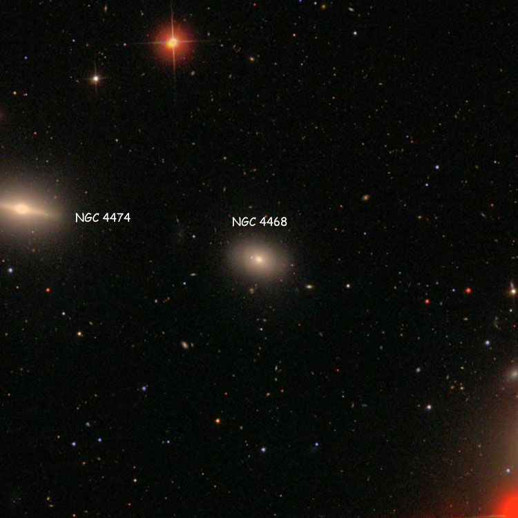 SDSS image of region near lenticular galaxy NGC 4468, also showing NGC 4474