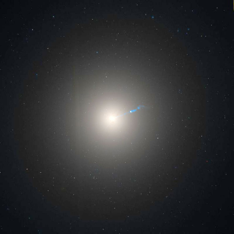 HST closeup of core and jet of elliptical galaxy NGC 4486, also known as M87