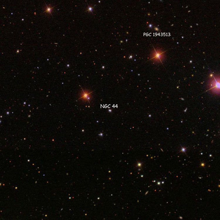 SDSS image of region near the double star listed as NGC 44, also showing a PGC object