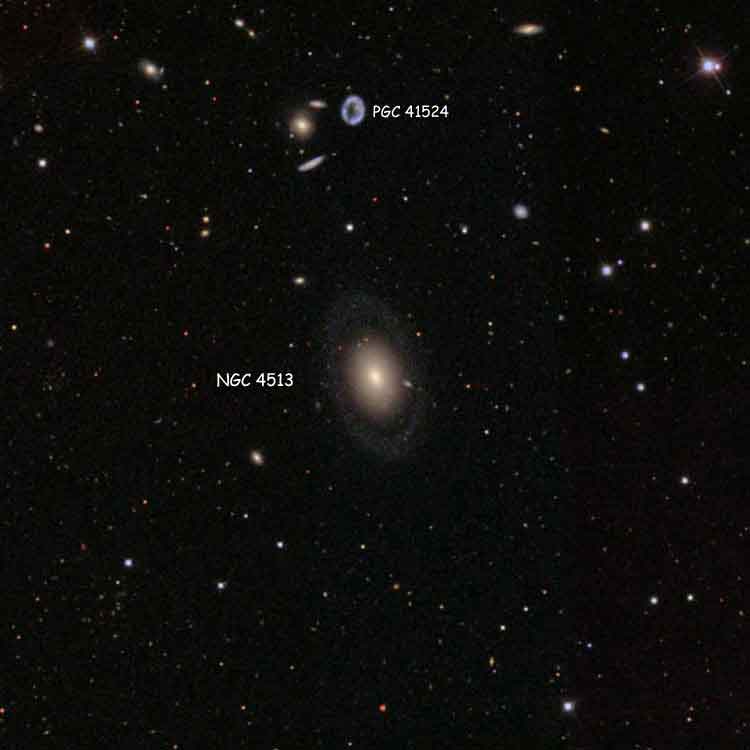 SDSS image of region near lenticular galaxy NGC 4513, also showing ring galaxy PGC 41524