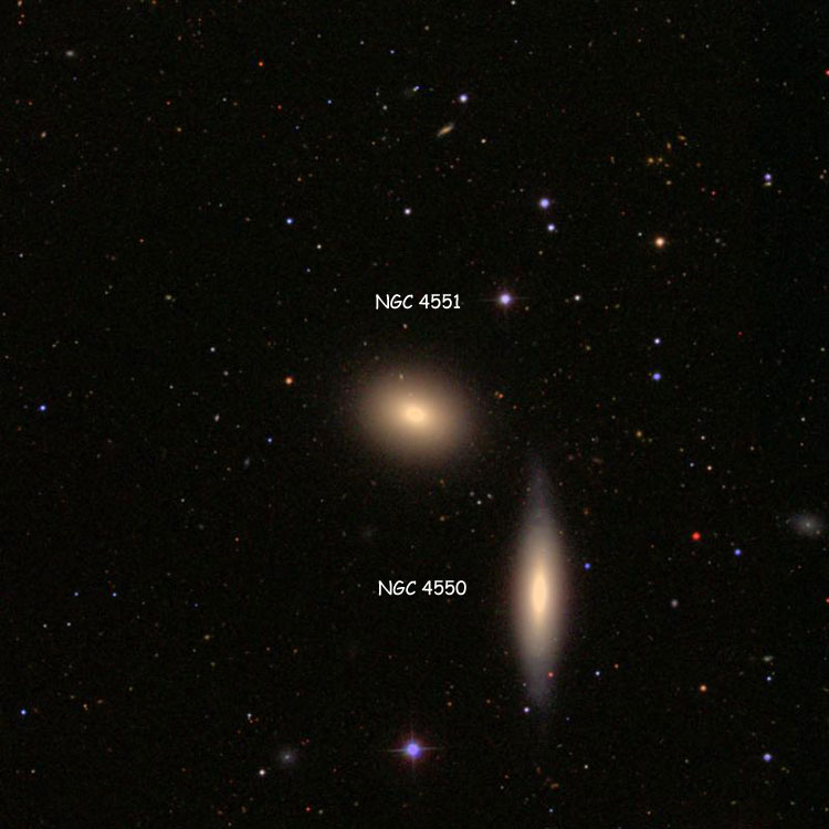 SDSS image of region near elliptical galaxy NGC 4551, also showing NGC 4550