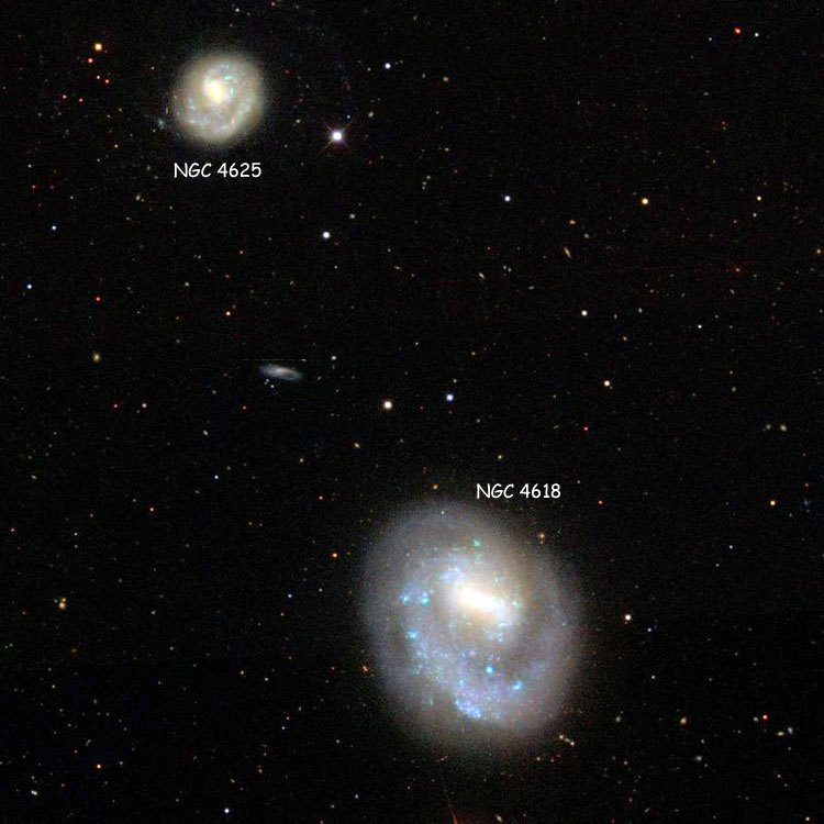 SDSS image of region between spiral galaxy NGC 4618 and NGC 4625