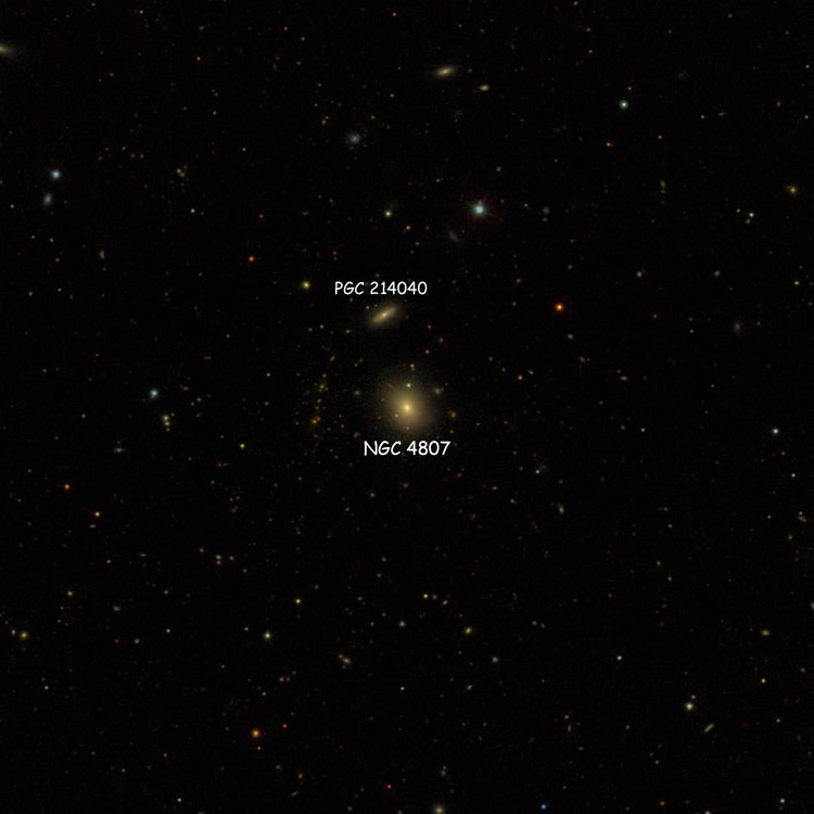 SDSS image of region near lenticular galaxy NGC 4807, also showing PGC 214040