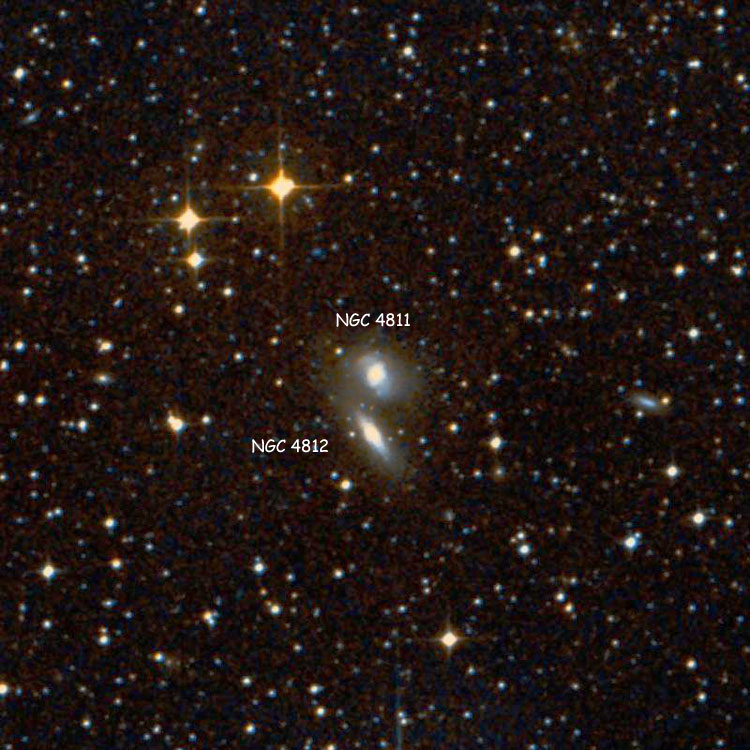 DSS image of region near lenticular galaxy NGC 4811, also showing lenticular galaxy NGC 4812