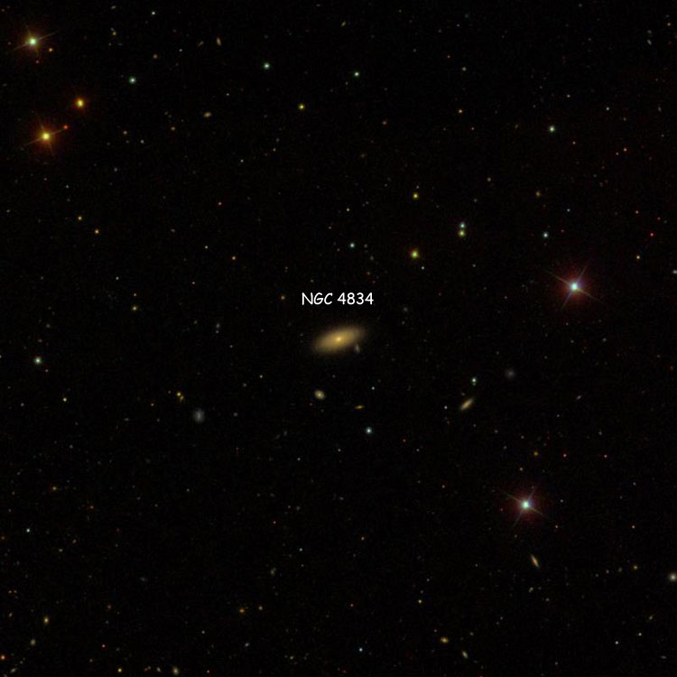 SDSS image of region near spiral galaxy NGC 4834