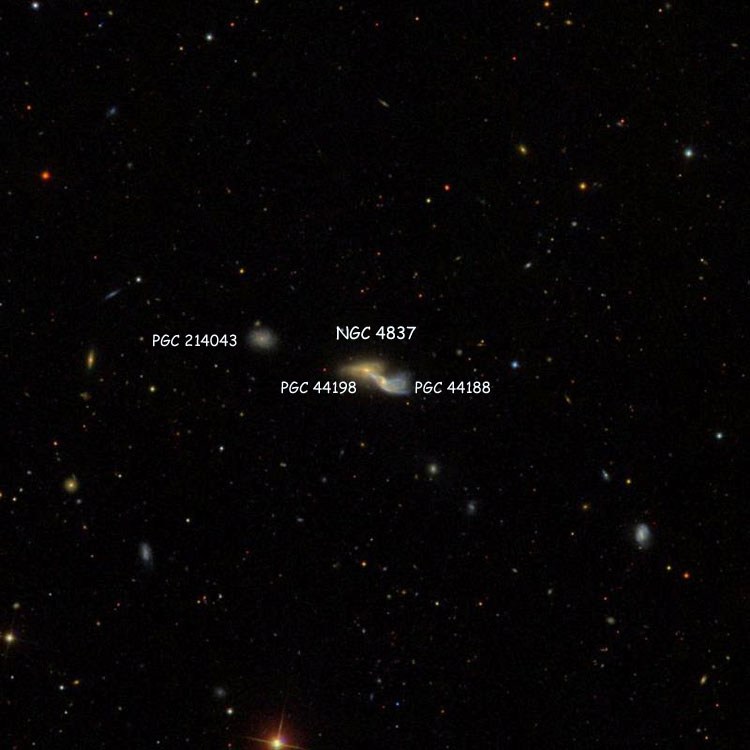 SDSS image of the pair of peculiar spiral galaxies, PGC 44188 and PGC 44198, which probably comprise NGC 4837