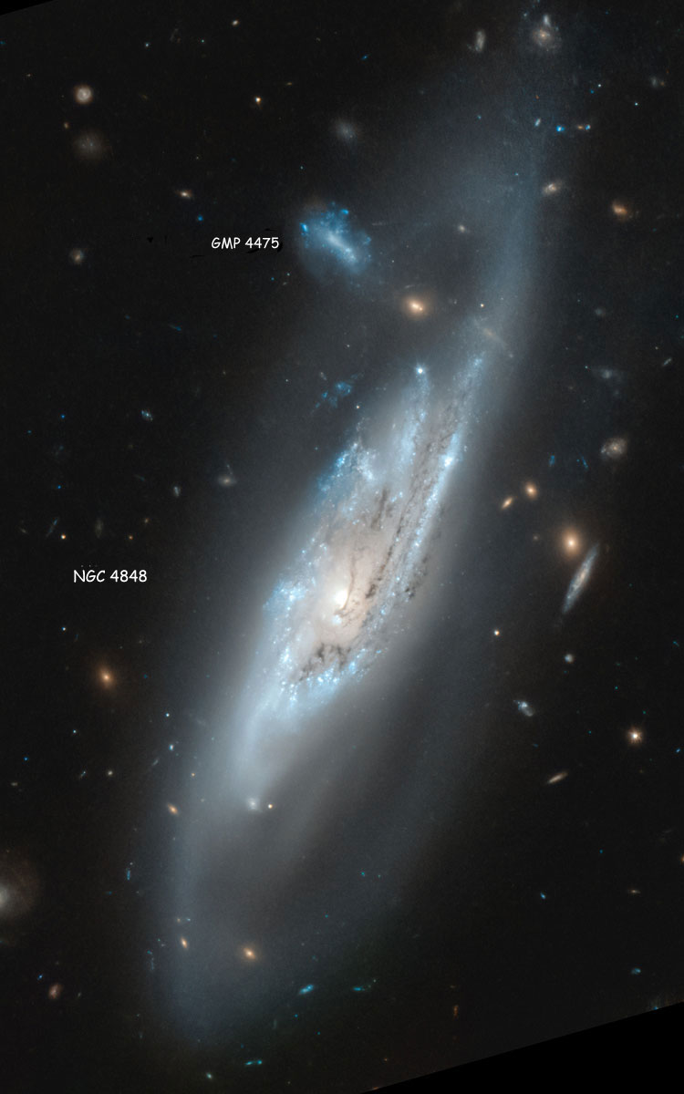 HST image of spiral galaxy NGC 4848, and its possible companion, ABELL 1656:[GMP83] 4475