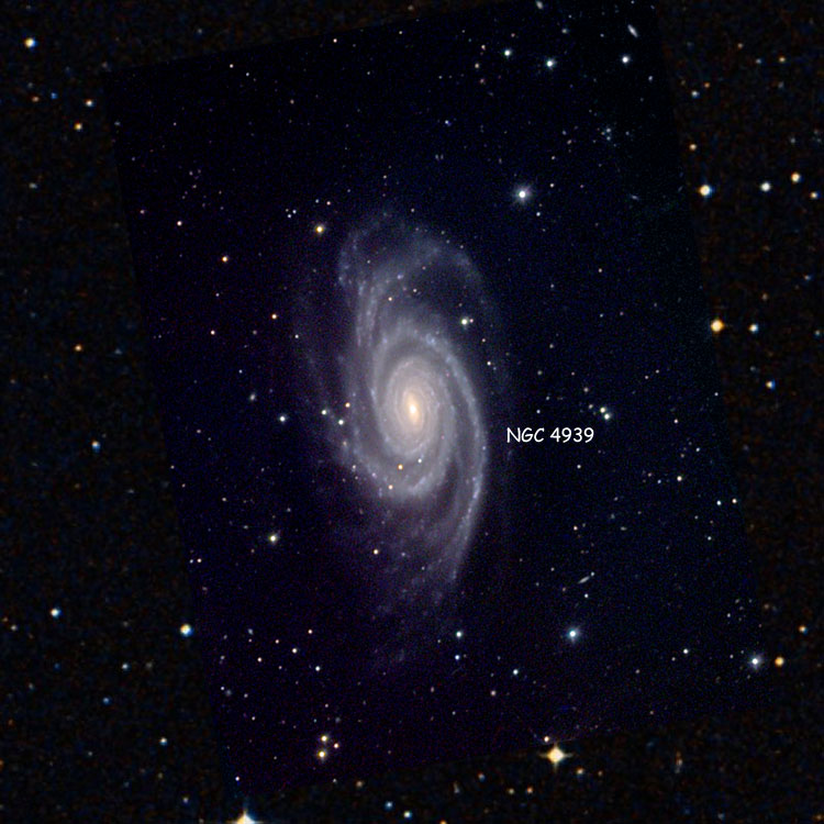 NOAO image of region near spiral galaxy NGC 4939 overlaid on a DSS background to fill in missing areas