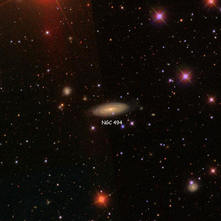 SDSS image of region near spiral galaxy NGC 494