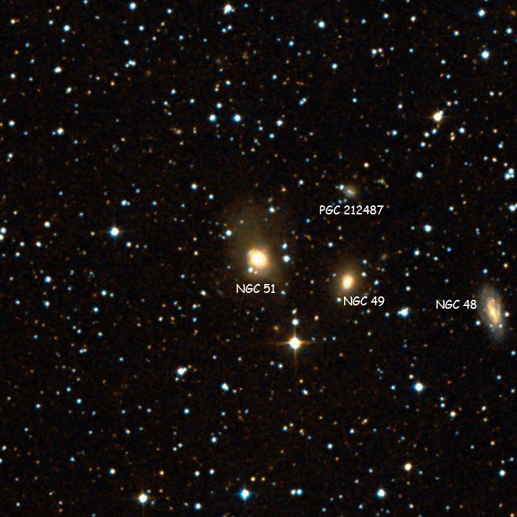 DSS image of region near lenticular galaxy NGC 51, also showing NGC 48 and NGC 49