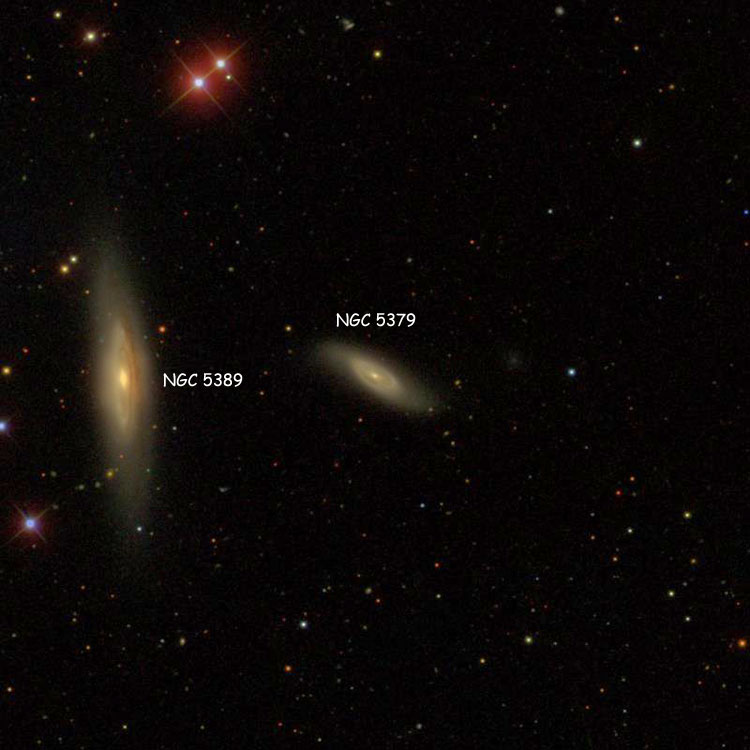 SDSS image of region near lenticular galaxy NGC 5379, also showing NGC 5389