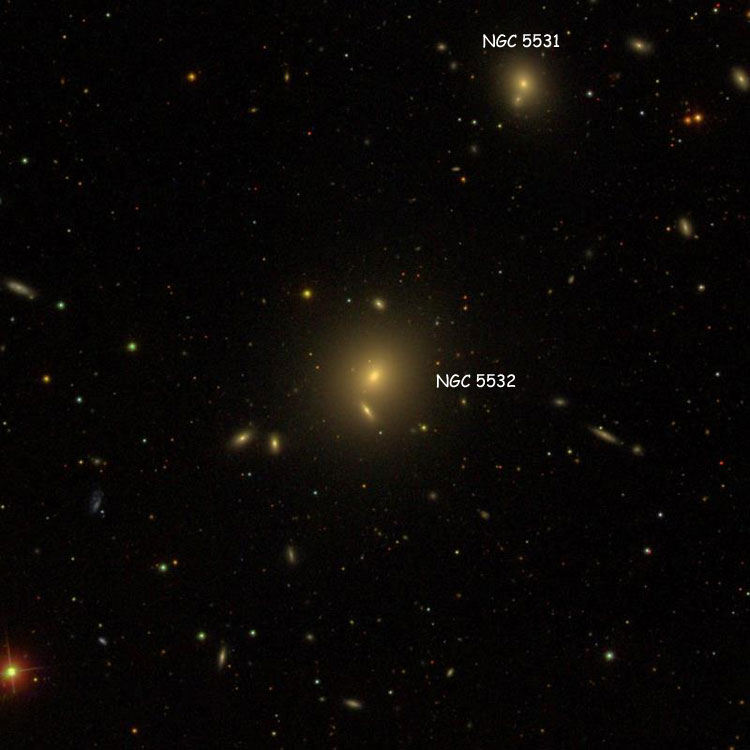 SDSS image of region near lenticular galaxy NGC 5532, also showing NGC 5531