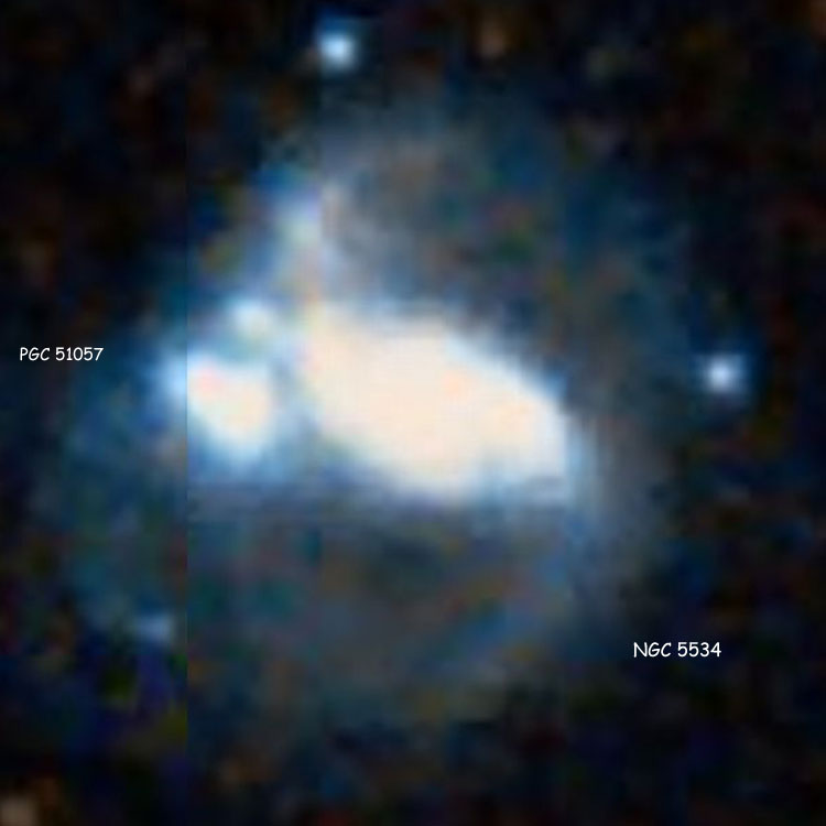 DSS image of spiral galaxy NGC 5534 and irregular galaxy PGC 51057