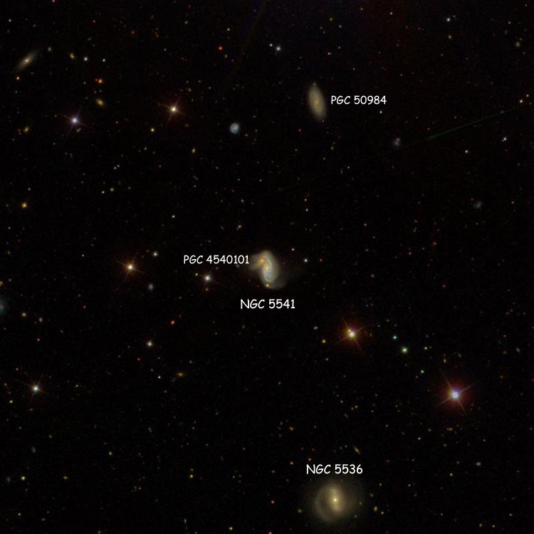 SDSS image of region near NGC 5541, also showing NGC 5536, PGC 50984 and PGC 4540101
