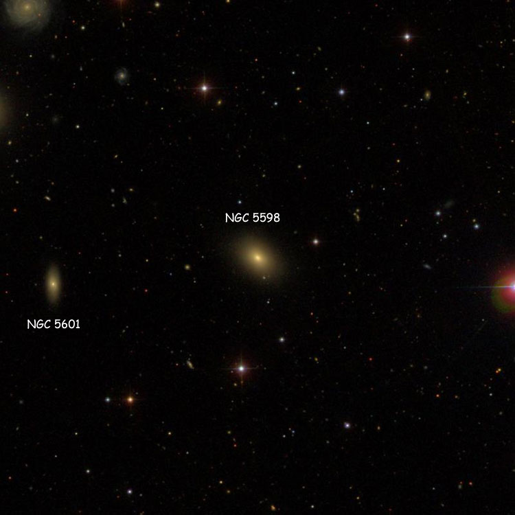 SDSS image of region near lenticular galaxy NGC 5598, also showing NGC 5601