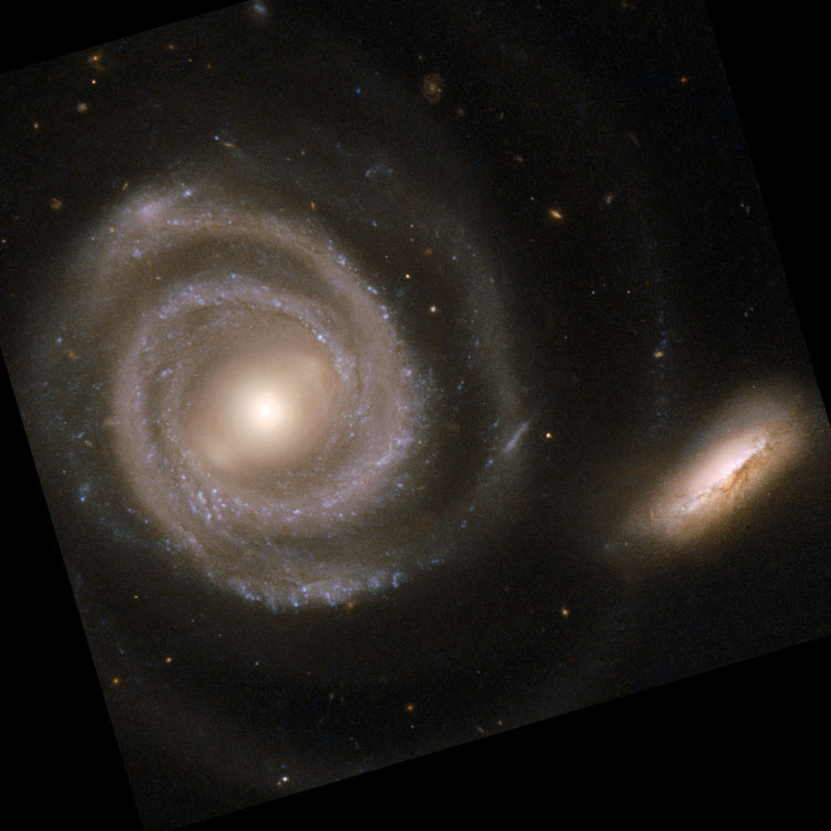 HST image of spiral galaxies NGC 5754 and NGC 5752, which comprise Arp 297