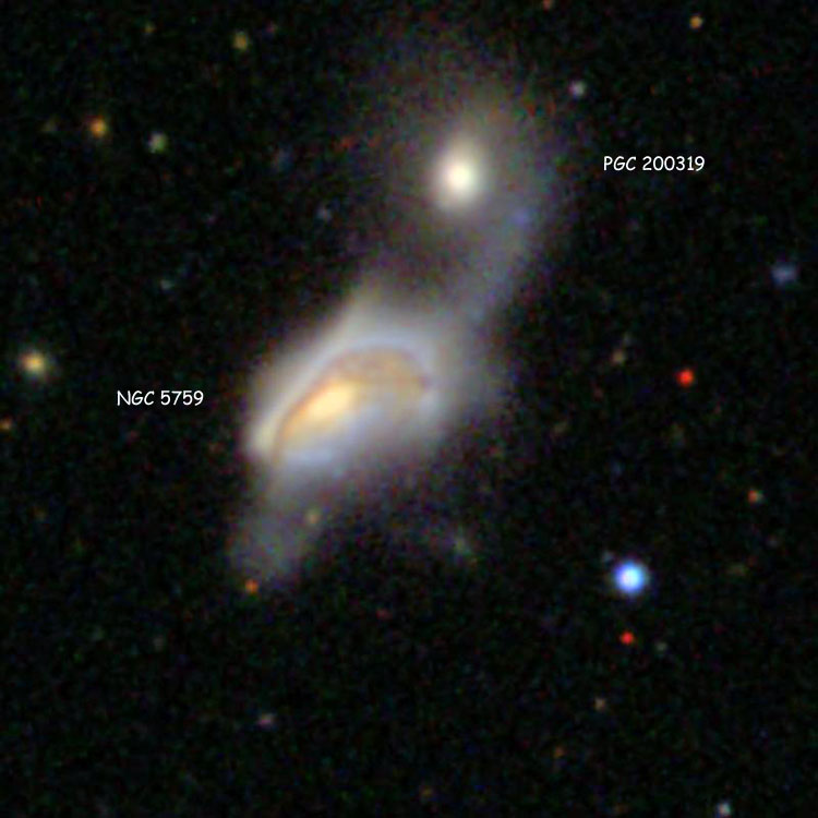 SDSS image of irregular galaxy NGC 5759 and its companion, PGC 200319