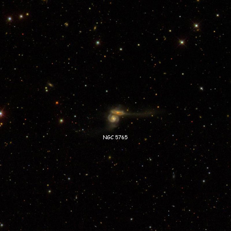 SDSS image of region near the pair of interacting spiral galaxies listed as NGC 5765