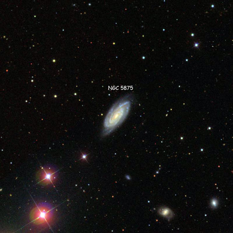 SDSS image of region near spiral galaxy NGC 5875