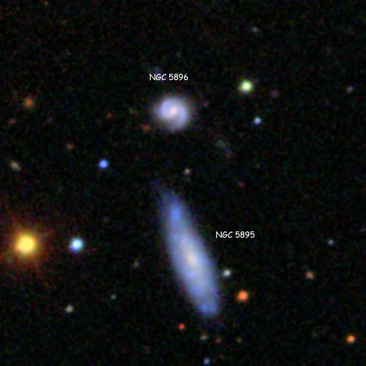 SDSS image of spiral galaxy NGC 5895 and lenticular galaxy NGC 5896