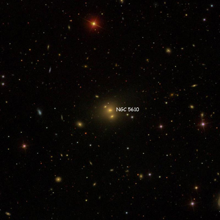 SDSS image of region near ? galaxy NGC 5910, the brightest member of Hickson Compact Group 74
