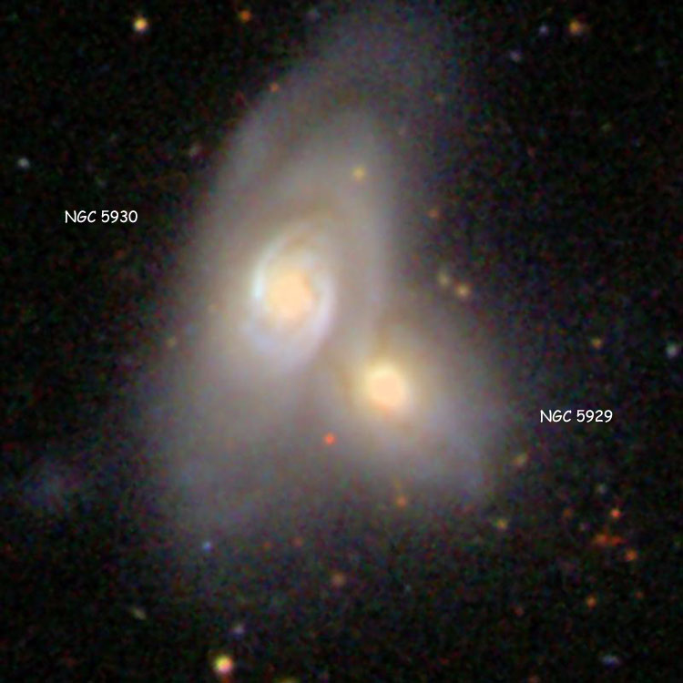 SDSS image of spiral galaxies NGC 5929 and 5930, also known as Arp 90