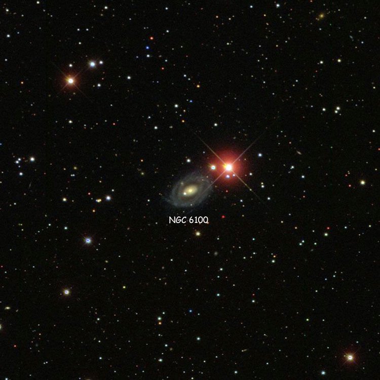 SDSS image of region near spiral galaxy NGC 6100
