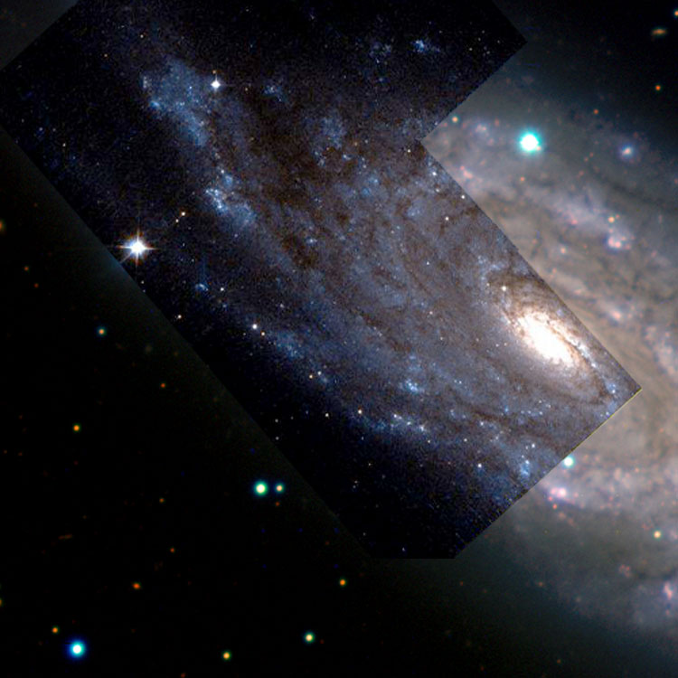 'Raw' HST image of part of spiral galaxy NGC 6118 overlaid on an ESO image to show the region involved