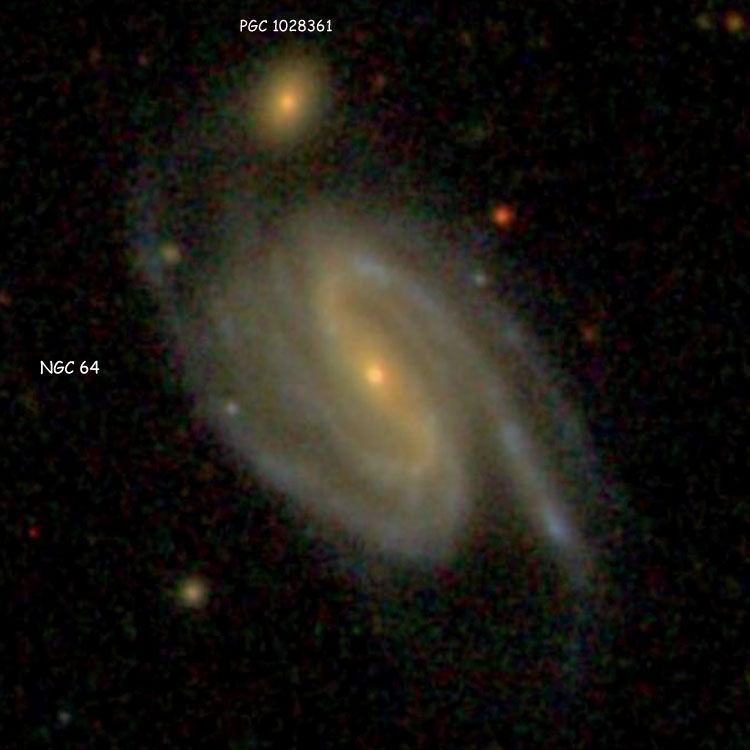 SDSS image of spiral galaxy NGC 64, also showing PGC 1028361