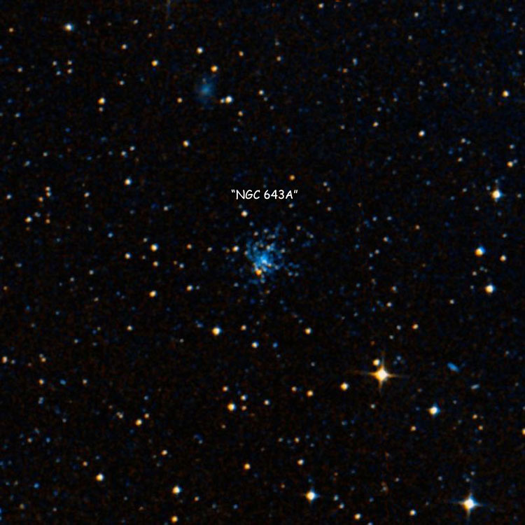 DSS image of region near the open cluster commonly called NGC 643A, in the Small Magellanic Cloud