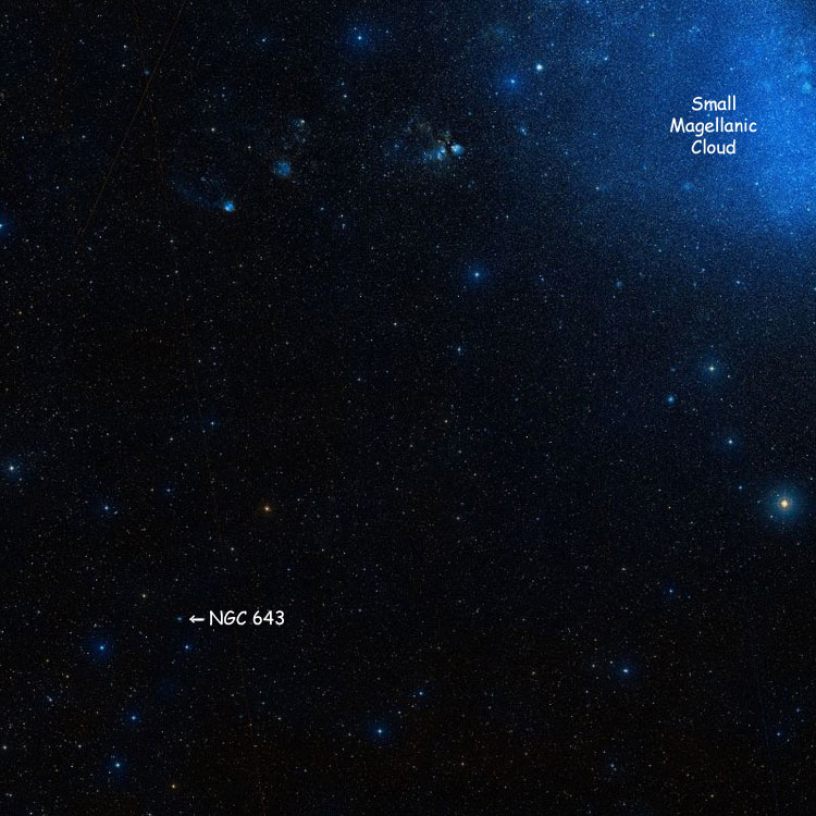 DSS image showing position of open cluster NGC 643 relative to the Small Magellanic Cloud