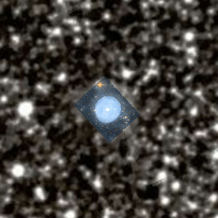 HST image of planetary nebula NGC 6629 superimposed on a DSS image