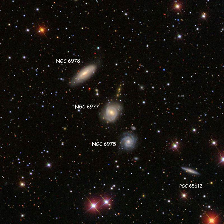SDSS image of region near spiral galaxies NGC 6975, 6977 and 6978