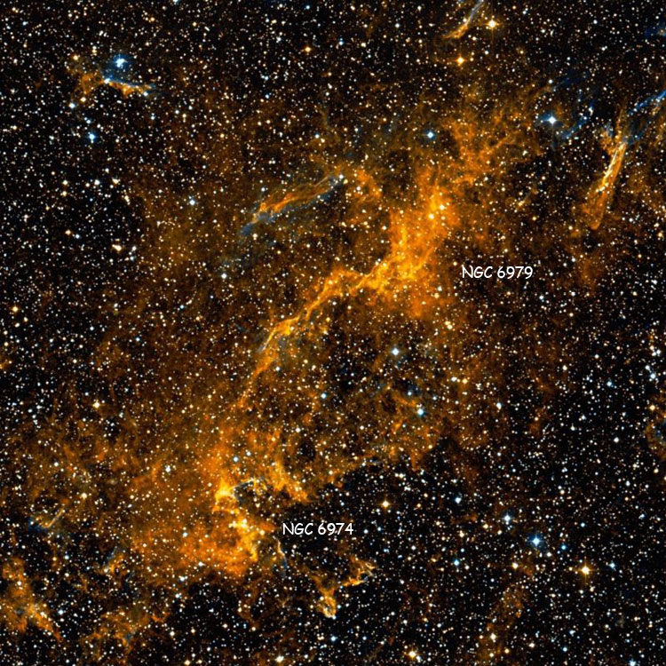 DSS image of NGC 6974 and 6979, portions of the Veil Nebula, or Cygnus Loop
