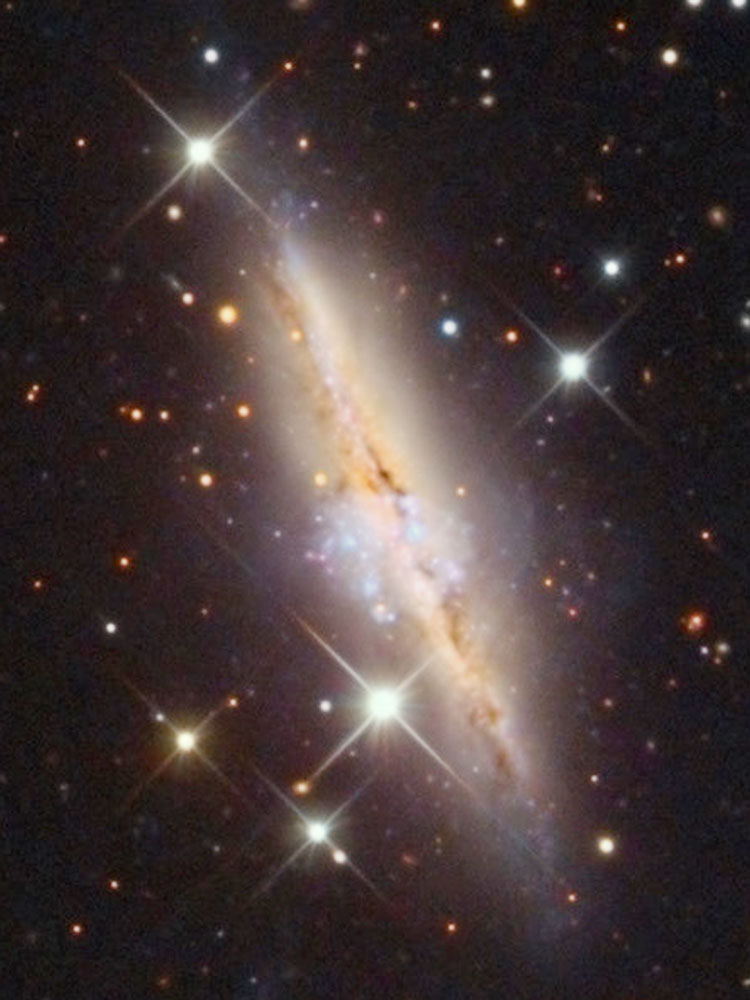 Mount Lemmon SkyCenter image of spiral galaxy NGC 7241 enhanced to show fainter regions