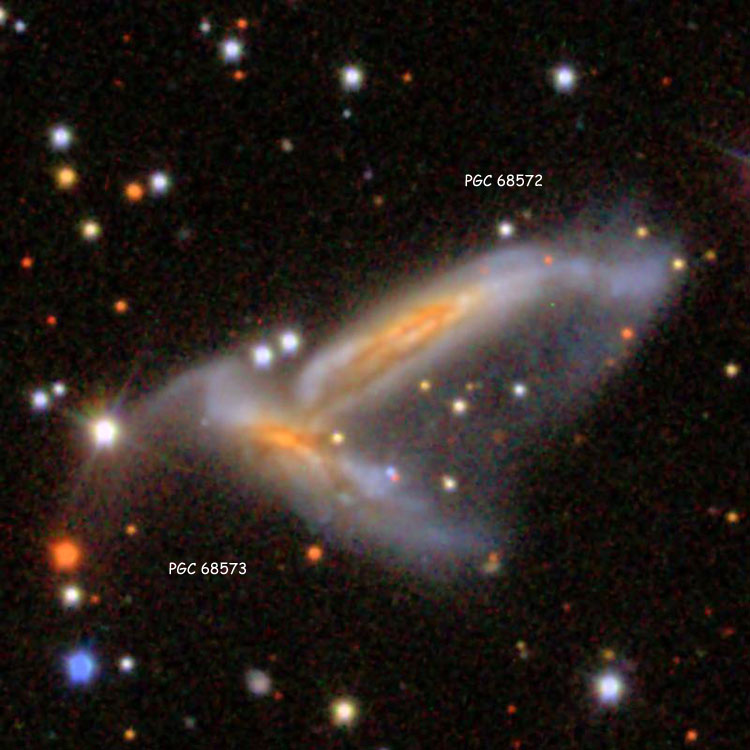 SDSS image of NGC 7253, a pair of interacting spiral galaxies also known as Arp 278
