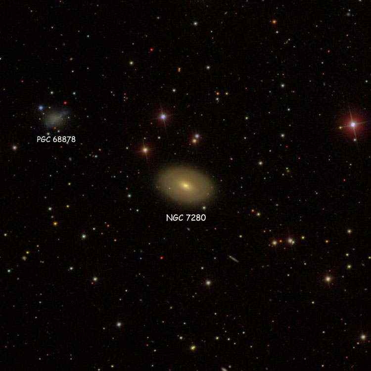 SDSS image of region near lenticular galaxy NGC 7280, also showing PGC 68878
