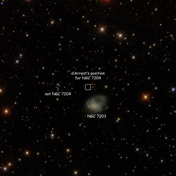 SDSS image of region near d'Arrest's position for NGC 7204, also showing NGC 7303