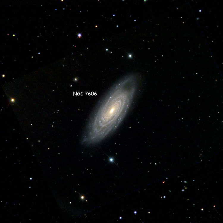 NOAO image of region near spiral galaxy NGC 7606 superimposed on an SDSS background to fill in areas otherwise not covered