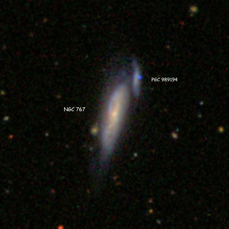 SDSS image of spiral galaxy NGC 767 and its probable companion, PGC 989194
