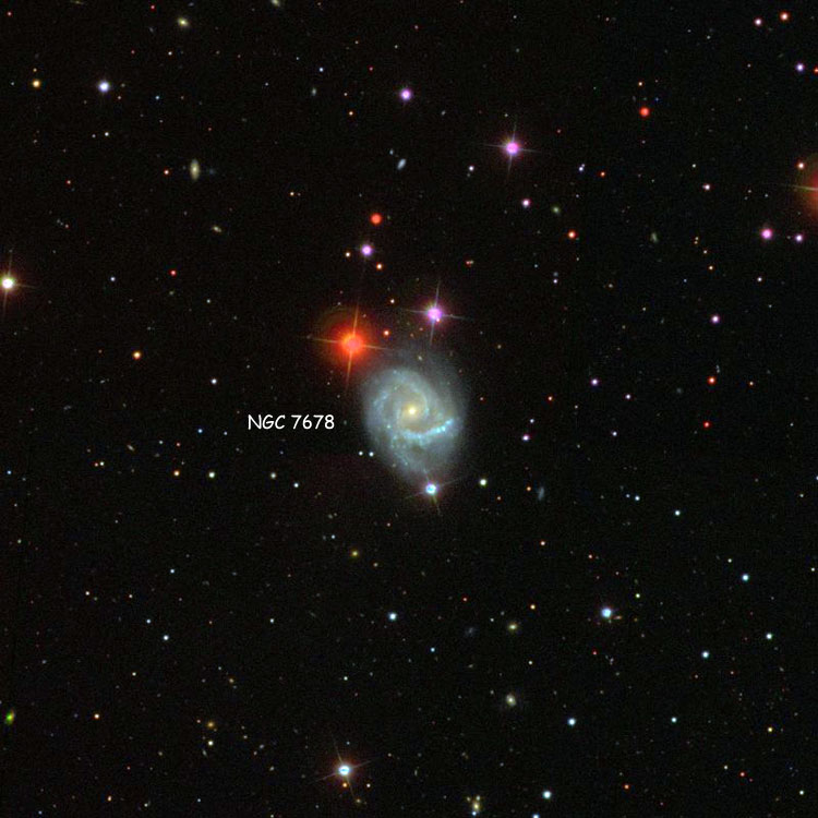 SDSS image of region near spiral galaxy NGC 7678, also known as Arp 28