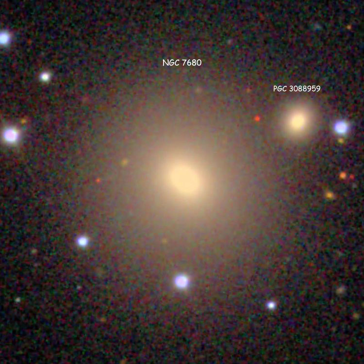 SDSS image of lenticular galaxy NGC 7680, also showing PGC 3088959