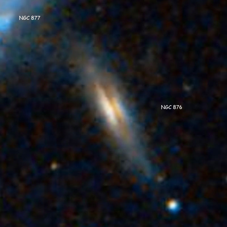 DSS image of spiral galaxy NGC 876, also showing part of spiral galaxy NGC 877