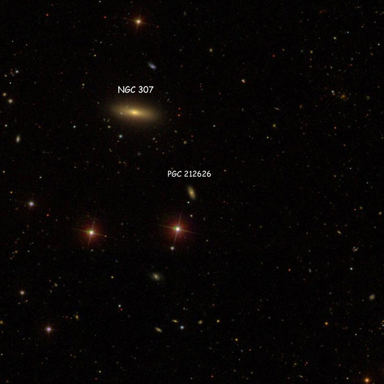 SDSS image centered on lenticular galaxy PGC 212626, also showing NGC 307